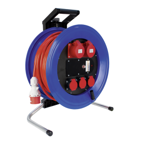 Steffen Kunststoff-Kabelrolle PROFESSIONAL, 2xCEE16/5 + 3xT25 Bauflex, 5G2.5 mm², 16 A, Thermoschutz, IP44, blau, 25 m