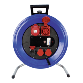 Steffen Kunststoff-Kabelrolle PROFESSIONAL, 2xCEE16/5 + 3xT25 Bauflex, 5G2.5 mm², 16 A, Thermoschutz, IP44, blau, 25 m