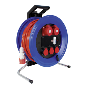 Steffen Kunststoff-Kabelrolle PROFESSIONAL, 2xCEE16/5 + 3xT25 Bauflex, 5G2.5 mm², 16 A, Thermoschutz, IP44, blau, 40 m