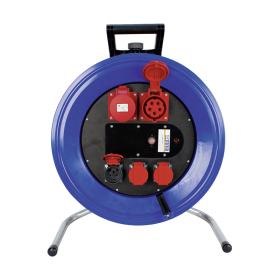 Steffen Kunststoff-Kabelrolle PROFESSIONAL, 2xCEE16/5 + 3xT25 Bauflex, 5G2.5 mm², 16 A, Thermoschutz, IP44, blau, 40 m