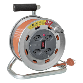 Steffen Metall-Kabelrolle LOOP, 4 x T13, Td 3×1.5 mm², Thermoschutz, IP20, silber/grau, Kabellänge 15 m