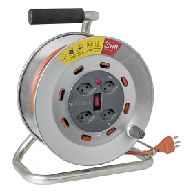Steffen Metall-Kabelrolle LOOP, 4 x T13, Td 3×1.5 mm², Thermoschutz, IP20, silber/grau, Kabellänge 25 m