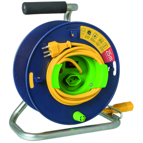 Steffen Kunststoff-Gerätekabelrolle LOOP, 1 + 1 x T13, Td 3×1 mm², Thermoschutz, IP20, blau/grün, Kabellänge 25 m