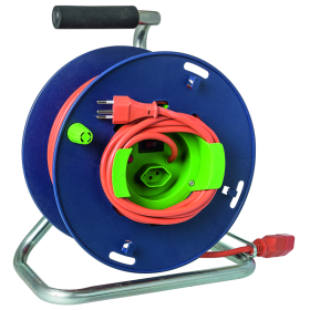 Steffen Kunststoff-Gerätekabelrolle LOOP, 1 + 1 x T13, Td 3×1.5 mm², Thermoschutz, IP20, blau/grün, Kabellänge 30 m