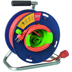 Steffen Kunststoff-Gerätekabelrolle LOOP, 1 + 1 x T13, Td 3×1.5 mm², Thermoschutz, IP20, blau/grün, Kabellänge 50 m