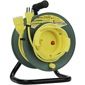 Steffen Kunststoff-Gerätekabelrolle POWERROLL, 1 x T13, Td 3x1 mm², 10 A, Thermoschutz, IP20, grün/gelb, 25 m