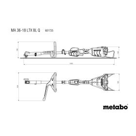 Metabo Moteur multifonction à batterie pour de jardin MA 36-18 LTX BL Q, 18 V avec poignée ronde, sans batterie
