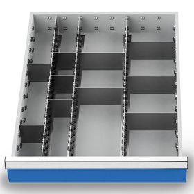 Compartimentage des métallique set 13 pièces, R 18-24, dimension utiles des tiroirs 450 x 600 mm, en 4 hauteurs de façade