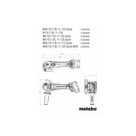 Metabo Meuleuse d'angle à batterie WB 18 LT BL 11-125 Quick, 18 V avec 2x batteries Li-Power (18 V / 5.2 Ah), chargeur ASC 55 et metaBOX 165 L