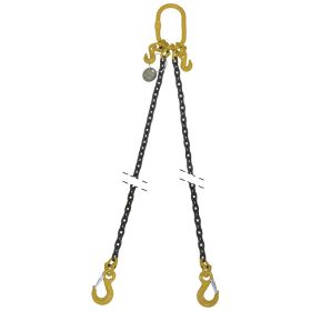 Anschlagkette 2-Strang, Güteklasse 8, Ø 10 mm, 3150 - 4250 kg, Länge 2 m, mit 2 Ösenhaken und 2 Gabelhaken