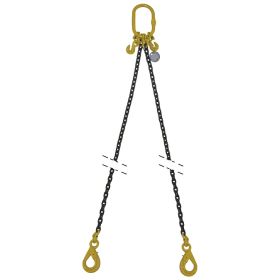 Anschlagkette 2-Strang, Güteklasse 8, Ø 10 mm, 3150 - 4250 kg, Länge 2 m, mit 2 selbstsichernden Haken und 2 Gabelhaken