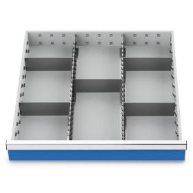 Compartimentage des métallique set 7 pièces, R 24-24, dimension utiles des tiroirs 600 x 600 mm, en 5 hauteurs de façade