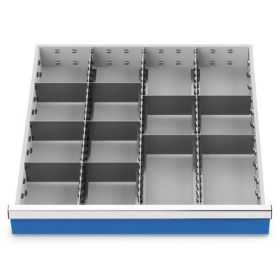 Compartimentage des métallique set 13 pièces, R 24-24, dimension utiles des tiroirs 600 x 600 mm, en 5 hauteurs de façade
