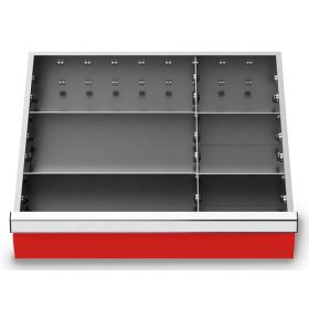 Compartimentage des métallique 5 pièces, R 18-16, dimension utiles des tiroirs 450 x 400 mm, en 4 hauteurs de façade