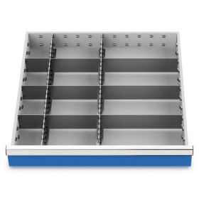 Compartimentage des métallique set 11 pièces, R 24-24, dimension utiles des tiroirs 600 x 600 mm, en 4 hauteurs de façade