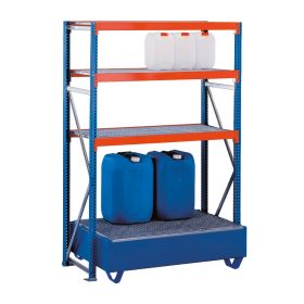 Schulte W-100 Umweltregal-Set für die Lagerung wassergefährdender Stoffe, blau/orange/verzinkt, Basisregal, BxTxH 2000 x 1250 x 600 mm