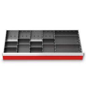 Compartimentage des métallique 14 pièces, R 36-16, dimension utiles des tiroirs 900 x 400 mm, en 4 hauteurs de façade