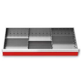 Compartimentage des métallique 5 pièces, R 36-16, dimension utiles des tiroirs 900 x 400 mm, en 4 hauteurs de façade
