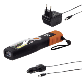 Steffen LED Akku-Handlampe WORKLIGHT 2 W (12 W), 200 lm, 6000K, 180° schwenkbar, IP20, schwarz/orange