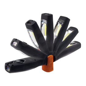 Steffen LED Akku-Handlampe WORKLIGHT 2 W (12 W), 200 lm, 6000K, 180° schwenkbar, IP20, schwarz/orange