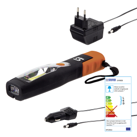 Steffen LED Akku-Handlampe WORKLIGHT 2 W (12 W), 200 lm, 6000K, 180° schwenkbar, IP20, schwarz/orange