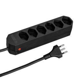 Steffen Multiprise COMPACT, 6 prises de courant T13, 10 A, IP20, câble de 1.5 m, noir