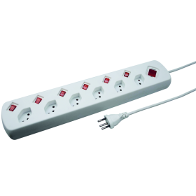Steffen Multiprise POWER EASY, 6 prises de courant T13 à commutation individuelle, IP20, câble de 1.5 m, blanc