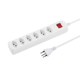 Steffen Multiprise POWER EASY, 6 prises de courant T13, IP20, câble de 1.5 m, avec interrupteur, blanc