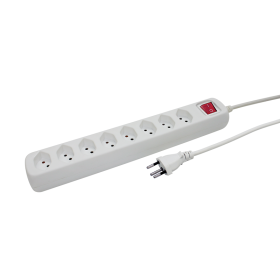 Steffen Steckdosenleiste POWER EASY, 8 x T13 Steckdosen, IP20, 1.5 m Kabel, mit Schalter, weiss