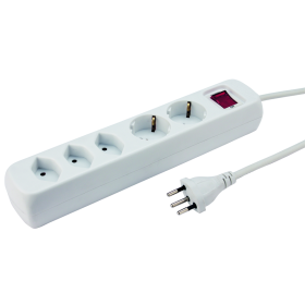 Steffen Multiprise POWER EASY, 3 x T13 et 2 x CEE7/4 prises de courant, IP20, câble de 1.5 m, protection contre les surintensités, blanc