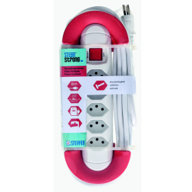 Steffen Multiprise STRONG, 5 x T13 - longitudinale, avec interrupteur et enrouleur de câble, 10 A, IP20, câble de 8 m, blanc