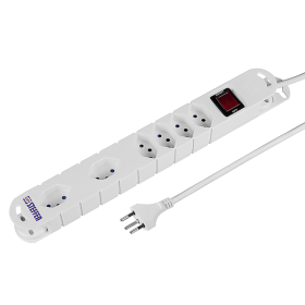 Steffen Multiprise VARIABL DUO, 4 + 2 prises de courant T13, avec interrupteur et aimants, câble de 5 m, blanc