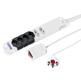 Steffen Multiprise VARIABL TWICE, 4 + 2 prises de courant T13, avec interrupteur externe, câble de 3 m, blanc/noir