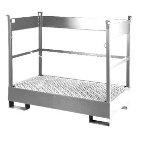 Auffangwanne mit Gitterrost für 2 - 4 Fässer (200 l), mit Gabelstaplertaschen