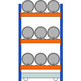 Schulte Umwelt-Fassregal HxT 2500 x 800 mm für 9 x 60 Liter Fässer liegend, ohne Gitterrost, Basisregal