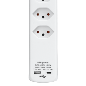 Steffen Multiprise POWER EASY, 6 x T13, 1 x USB-A, 1 x USB-C, IP20, câble de 1,5 m, protection contre les surintensités, blanc