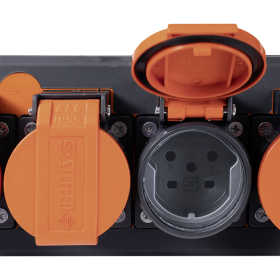 Steffen Steckdosenleiste PROFESSIONAL, T15 Steckdosen, 10 A, GdV 5 x 1.5mm², IP55, schwarz/orange, diverse Ausführungen