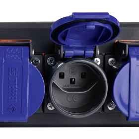Steffen Steckdosenleiste PROFESSIONAL, T23 Steckdosen, 16 A, GdV 3 x 2.5mm², IP55, schwarz/blau, diverse Ausführungen