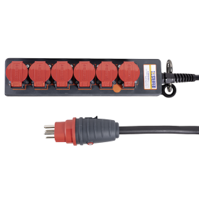 Steffen Steckdosenleiste PROFESSIONAL, 6 x T25 Steckdosen, 16 A, 5 m Kabel - GdV 5 x 2.5mm², IP55, schwarz/rot
