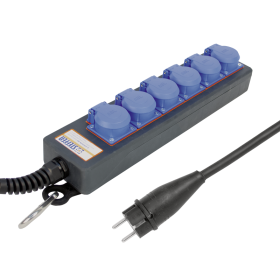 Steffen Steckdosenleiste PROFESSIONAL, 6 x Schuko-Steckdosen, 16 A, 5 m Kabel - GdV 3 x 2.5mm², IP54, schwarz/blau