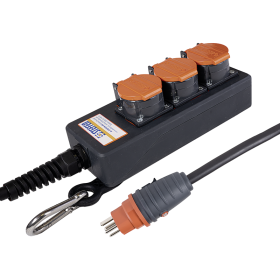 Steffen Steckdosenleiste PROFESSIONAL, 3 x T15 Steckdosen, 10 A, 3 m Kabel - GdV 5 x 1.5mm², IP55, schwarz/orange