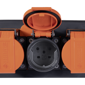 Steffen Steckdosenleiste PROFESSIONAL, 3 x T15 Steckdosen, 10 A, 3 m Kabel - GdV 5 x 1.5mm², IP55, schwarz/orange