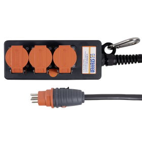 Steffen Steckdosenleiste PROFESSIONAL, 3 x T15 Steckdosen, 10 A, 3 m Kabel - GdV 5 x 1.5mm², IP55, schwarz/orange