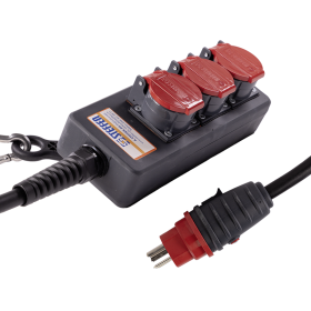 Steffen Steckdosenleiste PROFESSIONAL, 3 x T25 Steckdosen, 16 A, 3 m Kabel - GdV 5 x 2.5mm², IP55, schwarz/rot