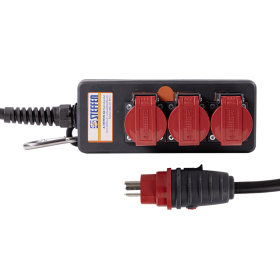 Steffen Steckdosenleiste PROFESSIONAL, 3 x T25 Steckdosen, 16 A, 3 m Kabel - GdV 5 x 2.5mm², IP55, schwarz/rot