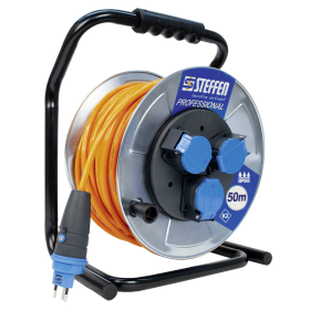 Steffen Metall-Kabelrolle PROFESSIONAL, 3 x T13, PUR, 10 A, Thermoschutz, IP55, silber, diverse Ausführungen
