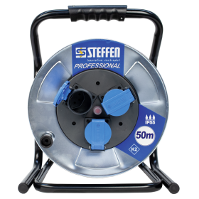 Steffen Metall-Kabelrolle PROFESSIONAL, 3 x T13, PUR, 10 A, Thermoschutz, IP55, silber, diverse Ausführungen