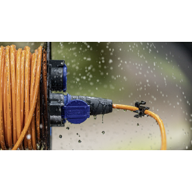 Steffen Kunststoff-Kabelrolle PROFESSIONAL, 3 x T23, PUR 3×1.5 mm², 16 A, 3700 W, Thermoschutz, schwarz, IP55, 30 m
