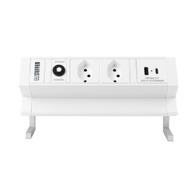 Steffen Tisch-Steckdosenleiste ALU DESK, 2 x T13 Steckdosen, 1 x USB-A, 1 x USB-C, 10 A, IP20, 1.5 m Kabel, weiss