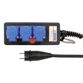 Steffen Steckdosenleiste PROFESSIONAL, 3 x Schuko-Steckdosen, 16 A, 3 m Kabel - GdV 3 x 2.5mm², IP54, schwarz/blau